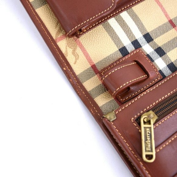 Burberry Clutch Bag Nova Check Leather Beige Brown with Loop - Picture 12 of 16